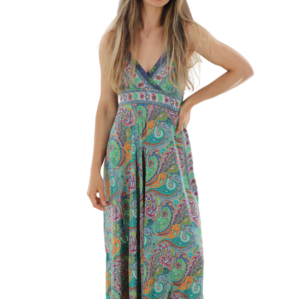 La Fiorentina Flowy Long V-Neckline "Elena" Maxi Dress